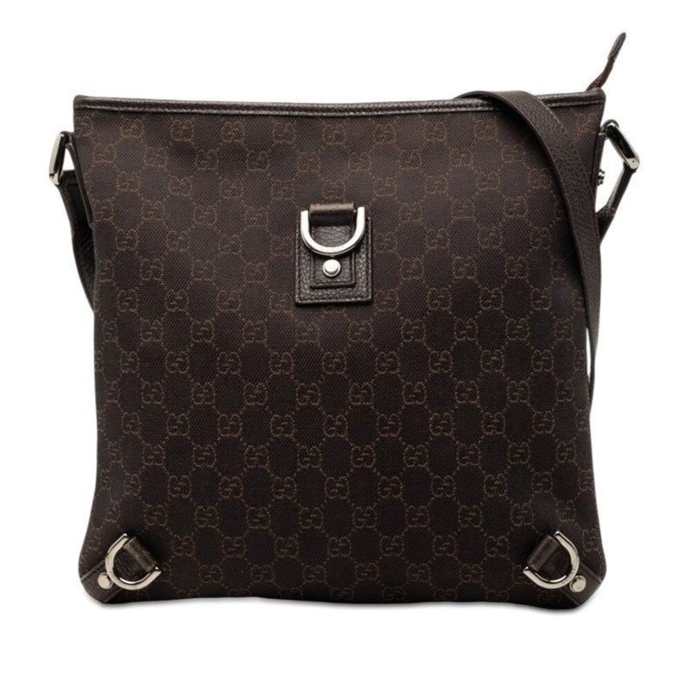 Gucci GG Canvas Abbey Crossbody Bag Leather Shoulder Bag Brown